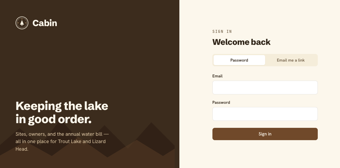 Cabin app sign-in screen